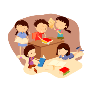 Crianças sentadas juntas lendo um livro