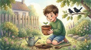 A Sementinha do Bem 2 Léo plantando a sementinha Bina.