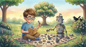 Lucas tentando arrumar o robô