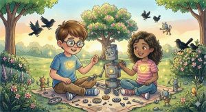 Lucas com o robô consertado 