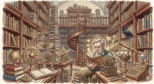 Inteligência ou Sabedoria? 2 Cas do Heitor cheia de máquinas e livros que chegavam até o teto.