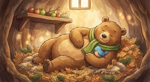 O Segredo do Pote de Mel 4 Oliver deitado na cama de folhas e pip no braco dele.